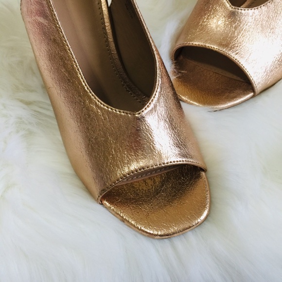 NEW Rose Gold Peep Toe Slingback Back Heels - Picture 4 of 6